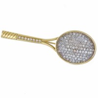Lot 184 - Pave diamond and gold racquet brooch