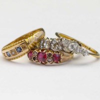 Lot 192 - Four antique gem set gold rings with missing