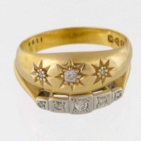 Lot 210 - Antique Chester 18ct gold and diamond 3-stone