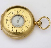 Lot 245 - Waltham 18k gold case half Hunter pocket watch.