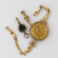 Lot 248 - 9ct gold fob watch and two keys.