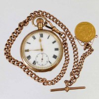Lot 249 - 9ct gold Invar pocket watch with chain and
