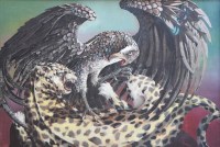 Lot 282 - Francis Wainwright, Eagle and leopard entangled in combat, acrylic.
