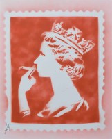 Lot 311 - Juan Sly, Spliff Queen Red, spray paint on canvas.