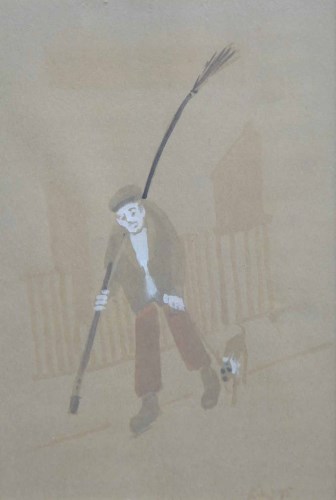 Lot 337 - Harold Riley, Chimney sweep and dog, watercolour.
