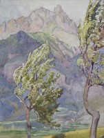 Lot 350 - Eleanor Mary Hughes, Rural view, watercolour and pencil.