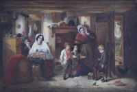 Lot 387 - English School, 19th century, Interior scene with figures, oil on canvas.