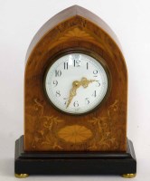 Lot 411 - Edwardian rosewood and inlaid mantel clock