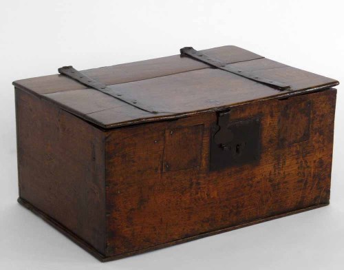 Lot 456 - 18th century oak box with metal straps and