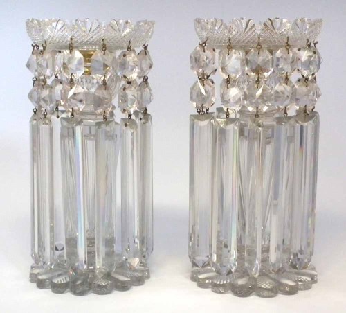 Lot 49 - Pair of regency clear glass lusters.