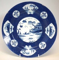Lot 63 - Blue and white bow plate c.1770.