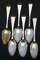 Lot 170 - Six silver Hanoverian pattern table spoons, 12oz