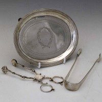 Lot 174 - George III silver stand, pair tongs, pair nips