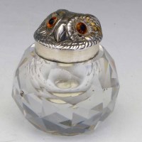 Lot 177 - Cut glass and silver Owl ink bottle