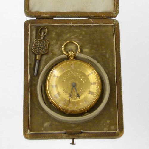 Lot 243 - 18ct gold key wind pocket watch, boxed