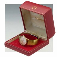 Lot 251 - Man's Omega 9ct gold watch on replacement gilt strap in box.