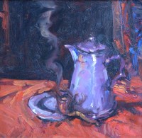 Lot 303 - Ken Moroney, Still life with coffee pot, oil.