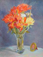 Lot 317 - Philippa Jacobs, Blown Tulips and a Miniature, oil.