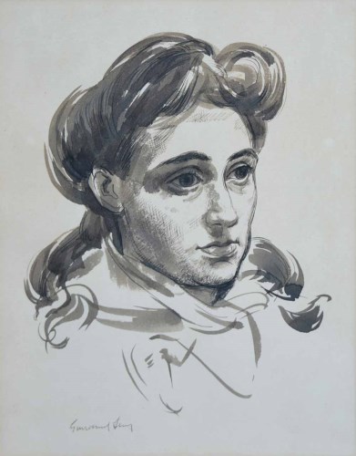 Lot 365 - Emmanuel Levy, Female portrait, ink and wash.