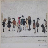 Lot 384 - After L.S. Lowry, Group of Children, signed print.
