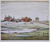 Lot 389 - After L.S. Lowry, Landscape with Farm Buildings, signed print.