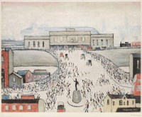 Lot 394 - After L.S. Lowry, Station Approach, signed print.