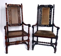 Lot 460 - Two Jacobean open arm carver chairs with fruitwood frames