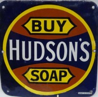 Lot 32 - Enamel 'Box Hudson's Soap' sign by 'Chromo' Wolverhampton, 16.5cm square.