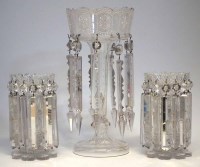Lot 89 - Pair of mid 19th century lustres and one other larger lustre.