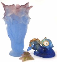 Lot 91 - Daum glass vase, flower and horse clock.