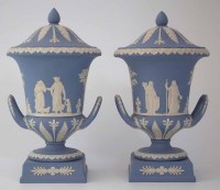 Lot 156 - Pair of Wedgwood light blue jasper vases
