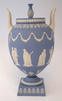 Lot 157 - Wedgwood light blue Jasper urn vase