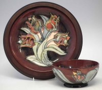 Lot 193 - Moorcroft charger and bowl red tulips