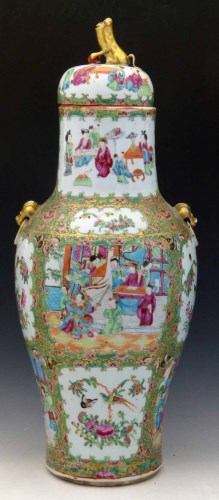 Lot 218 - Cantonese baluster vase and cover (lid cracked).