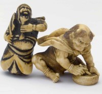 Lot 225 - Japanese carved ivory figure of an Oni and a bone