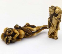 Lot 228 - Japanese carved ivory netsuke of a calligrapher