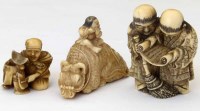 Lot 231 - Ivory netsuke of a boy on an ox and another of a