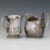 Lot 256 - George III milk jug, Victorian christening mug.
