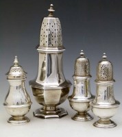 Lot 261 - Octagonal silver caster, pair of silver casters and another (4).