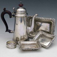 Lot 271 - Small silver coffee pot; 3 silver dishes; napkin