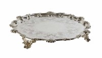 Lot 186 - Large Victorian silver salver on scrolling acanthus feet