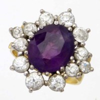 Lot 316 - Amethyst and diamond cluster ring