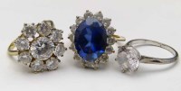Lot 328 - Synthetic sapphire ring x 2 simulated diamond