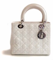 Lot 452 - Christian Dior patent white leather cannage pattern 'Lady Dior' bag