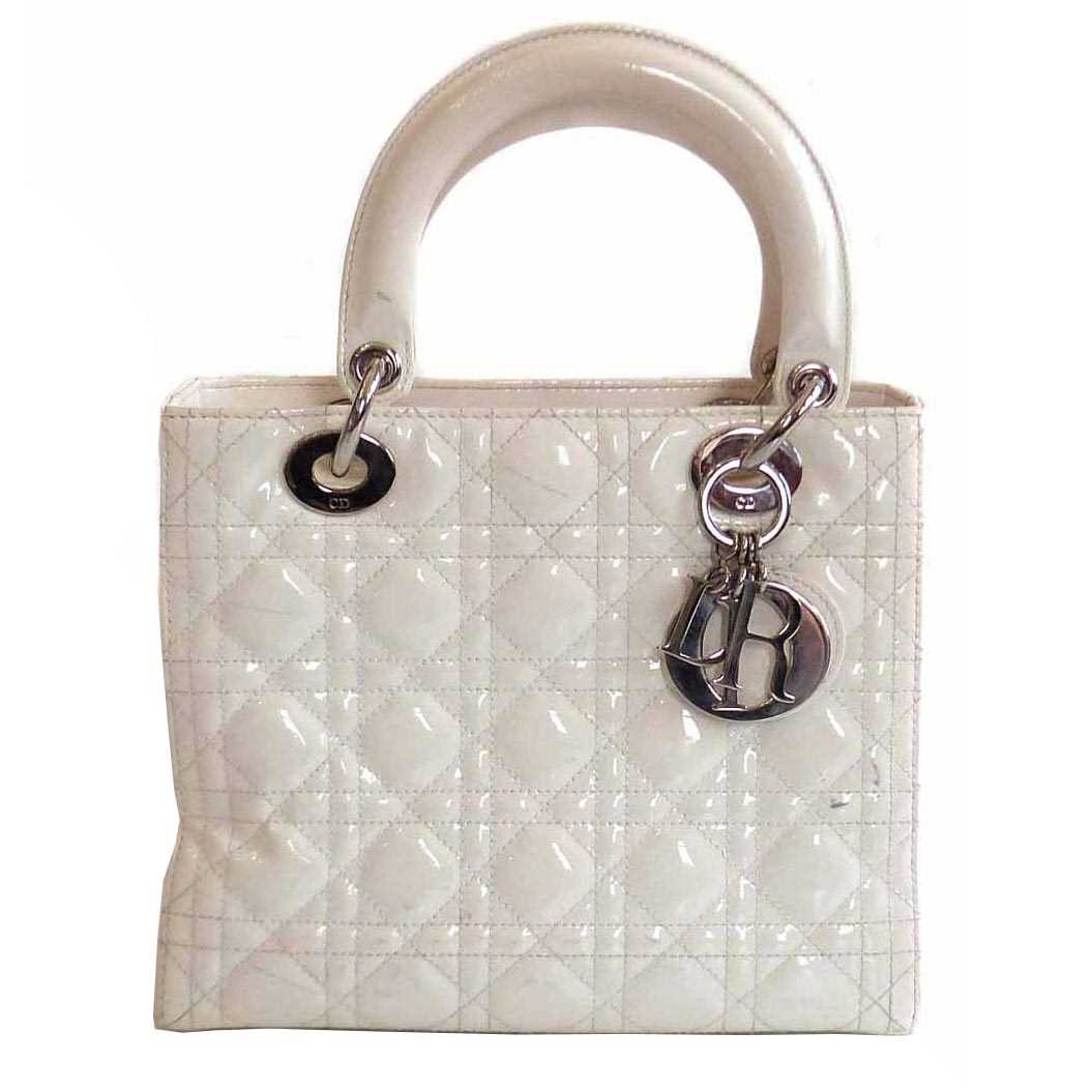 Lot 452 - Christian Dior patent white leather cannage pattern 'Lady Dior' bag