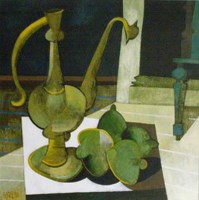 Lot 490 - Geoffrey Key, The Rosewater Jug, oil.