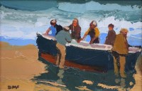 Lot 493 - Donald McIntyre, Holding the Boat, oil.