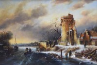 Lot 503 - Jakob Schemmer, 20th century, Dutch canal scene with figures, oil.