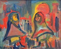 Lot 508 - J.L. Isherwood, Sunset, Red Shawls, oil.