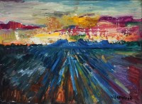 Lot 509 - J.L. Isherwood, Sunset, Scarisbrick Way, oil.